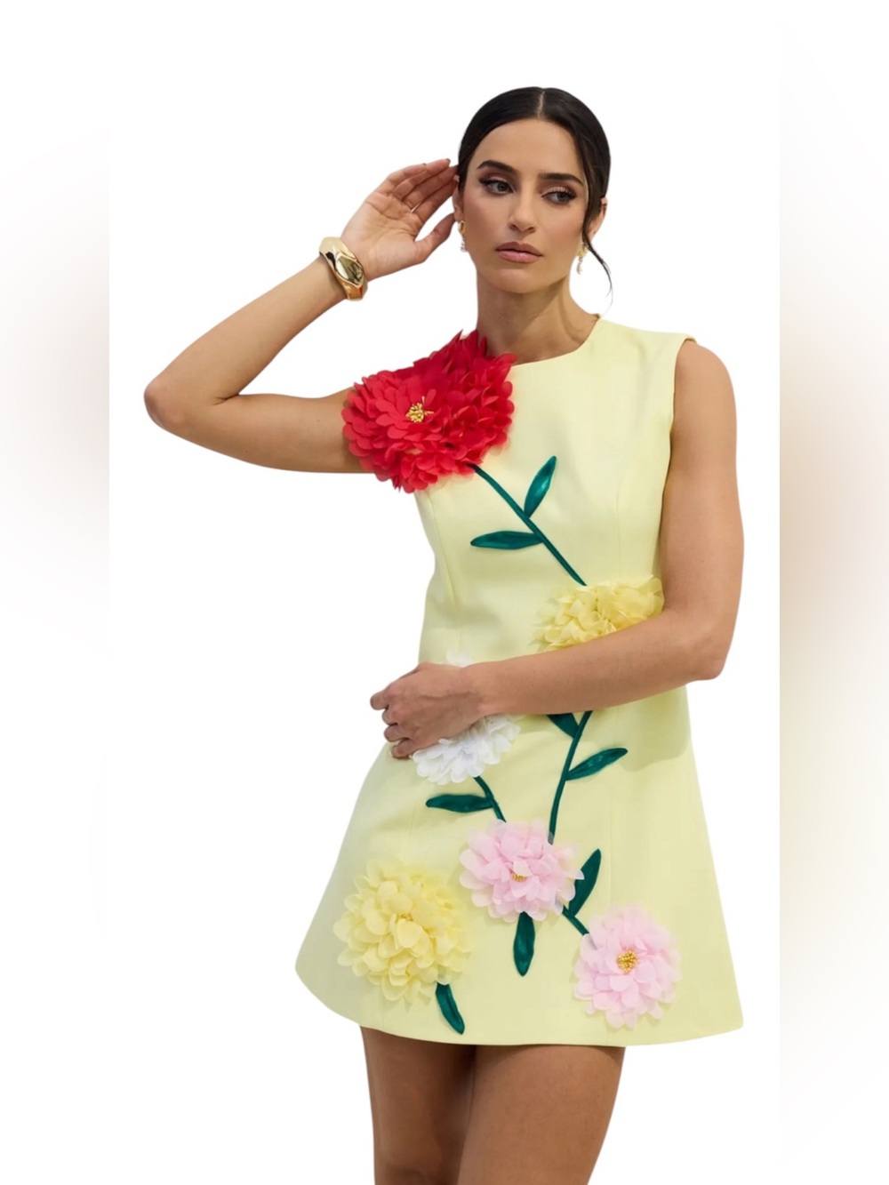 Mini Buttercup Embroidered Mini Dress in Yellow